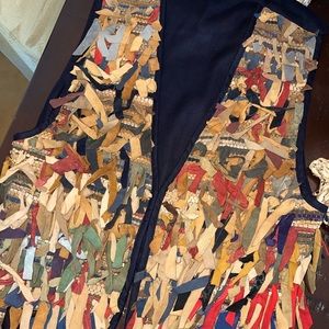 Vintage vest shredded suede, Leather fringe multicolor boho women’s med…